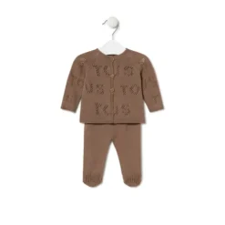 Conjunto de punto de bebé Tricot logo TOUS beige