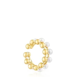 Earcuff doble con baño de oro 18 kt sobre plata y perlas cultivadas Gloss