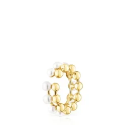 Earcuff doble con baño de oro 18 kt sobre plata y perlas cultivadas Gloss