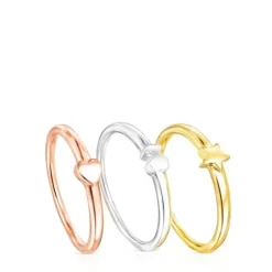 Pack de Anillos motivos de plata, con baño de oro rosa y amarillo 18 kt sobre plata Ring Mix