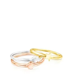 Pack de Anillos motivos de plata, con baño de oro rosa y amarillo 18 kt sobre plata Ring Mix