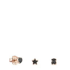 Pack de Pendientes con baño de oro rosa 18 kt sobre plata y espinelas 0,44 - 0,51 cm Motif