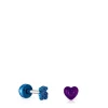 Pack de piercings de oreja de acero IP morado y azul Bickie