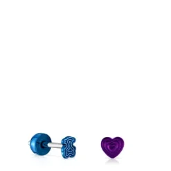 Pack de piercings de oreja de acero IP morado y azul Bickie