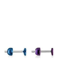 Pack de piercings de oreja de acero IP morado y azul Bickie