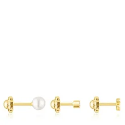 Pack de Piercings de oreja TOUS Pearl de oro con diamante y perla