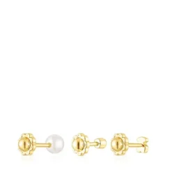 Pack de Piercings de oreja TOUS Pearl de oro con diamante y perla