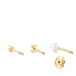 Pack de Piercings de oreja TOUS Pearl de oro con diamante y perla