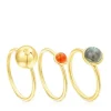 Pack de tres anillos con baño de oro 18 kt sobre plata y gemas Plump