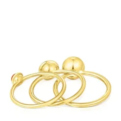 Pack de tres anillos con baño de oro 18 kt sobre plata y gemas Plump
