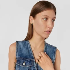 Pack de tres anillos con baño de oro 18 kt sobre plata y gemas Virtual Garden