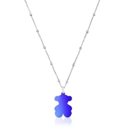 Pack gargantilla de plata y colgante oso de acero en color azul 22 mm Sweet Dolls