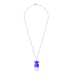 Pack gargantilla de plata y colgante oso de acero en color azul 22 mm Sweet Dolls