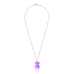 Pack gargantilla de plata y colgante oso de acero en color lila 22 mm Sweet Dolls