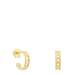 Pendientes aro con baño de oro 18 kt sobre plata pequeños con silueta TOUS Bear Row