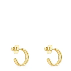 Pendientes aro con baño de oro 18 kt sobre plata pequeños con silueta TOUS Bear Row