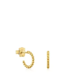 Pendientes aro cortos bolas con baño de oro 18 kt sobre plata 15 mm Basicos