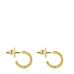 Pendientes aro cortos bolas con baño de oro 18 kt sobre plata 15 mm Basicos