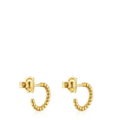 Pendientes aro cortos bolas con baño de oro 18 kt sobre plata 15 mm Basicos