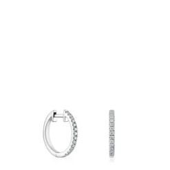 Pendientes aro cortos de oro blanco con diamantes 11 mm Les Classiques