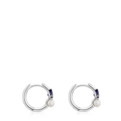 Pendientes aro de oro blanco, iolita y perla cultivada Ivette