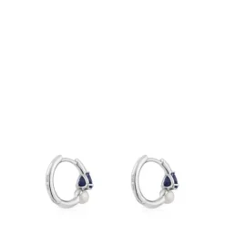 Pendientes aro de oro blanco, iolita y perla cultivada Ivette