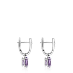 Pendientes aro de plata, amatista y diamantes Basic Colors