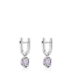 Pendientes aro de plata, amatista y diamantes Basic Colors