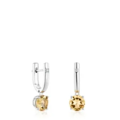 Pendientes aro de plata, citrino y diamantes Basic Colors