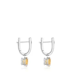 Pendientes aro de plata, citrino y diamantes Basic Colors