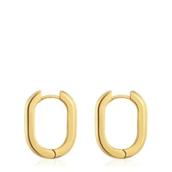 Pendientes aro largos con baño de oro 18 kt sobre plata 22 mm Basicos
