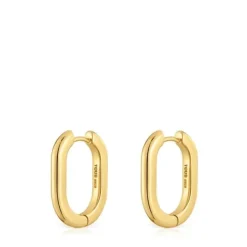 Pendientes aro largos con baño de oro 18 kt sobre plata 22 mm Basicos
