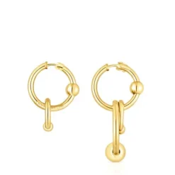 Pendientes con baño de oro 18 kt sobre plata doble círculo Plump