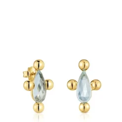 Pendientes cortos con baño de oro 18 kt sobre plata y topacio Sugar Party