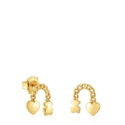 Pendientes cortos con baño de oro 18 kt sobre plata y motivos Bold Motif