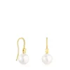 Pendientes cortos con baño de oro 18 kt sobre plata y perla Gloss