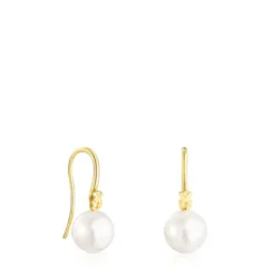 Pendientes cortos con baño de oro 18 kt sobre plata y perla Gloss