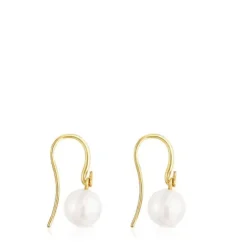 Pendientes cortos con baño de oro 18 kt sobre plata y perla Gloss