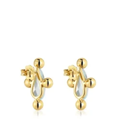 Pendientes cortos con baño de oro 18 kt sobre plata y topacio Sugar Party