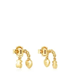 Pendientes cortos con baño de oro 18 kt sobre plata y motivos Bold Motif