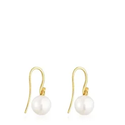 Pendientes cortos con baño de oro 18 kt sobre plata y perla Gloss