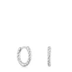 Pendientes cortos de aro trenzado de plata 10 mm Basics