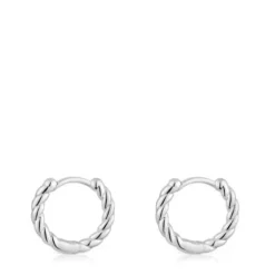 Pendientes cortos de aro trenzado de plata 10 mm Basics