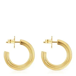 Pendientes de aro con baño de oro 18 kt sobre plata y motivo flor TOUS 1950