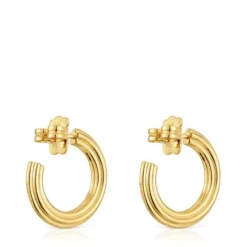 Pendientes de aro con baño de oro 18 kt sobre plata y motivo flor TOUS 1950