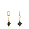 Pendientes de aro largos con baño de oro 18 kt sobre plata y ónix Color Black