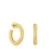 Pendientes de aro largos con baño de oro 18 kt sobre plata y motivo flor TOUS 1950