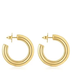 Pendientes de aro largos con baño de oro 18 kt sobre plata y motivo flor TOUS 1950