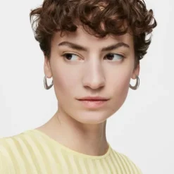 Pendientes de aro oval de plata Galia Basics