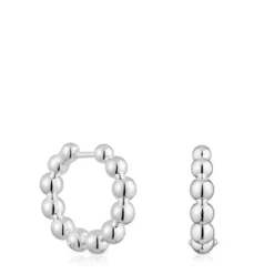 Pendientes de aro pequeños con detalles de plata 15 mm Gloss